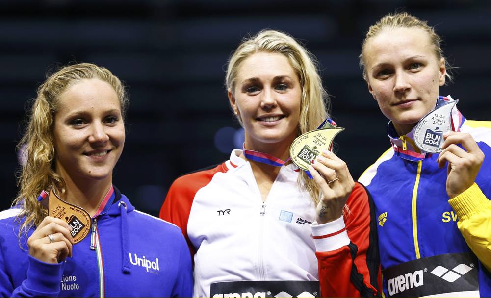 Ilaria Bianchi, a sinistra, con la danese Ottesen, oro, e la svedese Sjoestroem, argento. Reuters